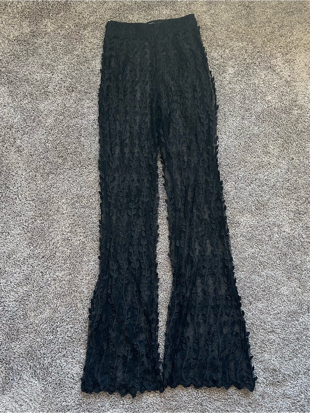 PrettyLittleThing Black Textured Flare Trousers